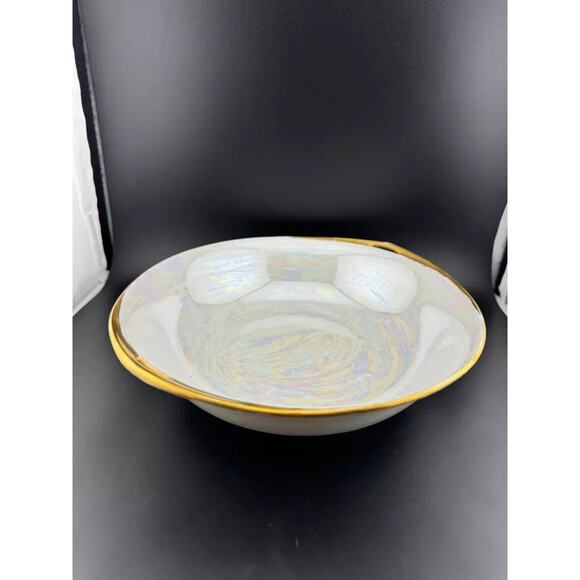 Schlackenwerth Lusterware Handled Serving Bowl - Picture 4 of 6